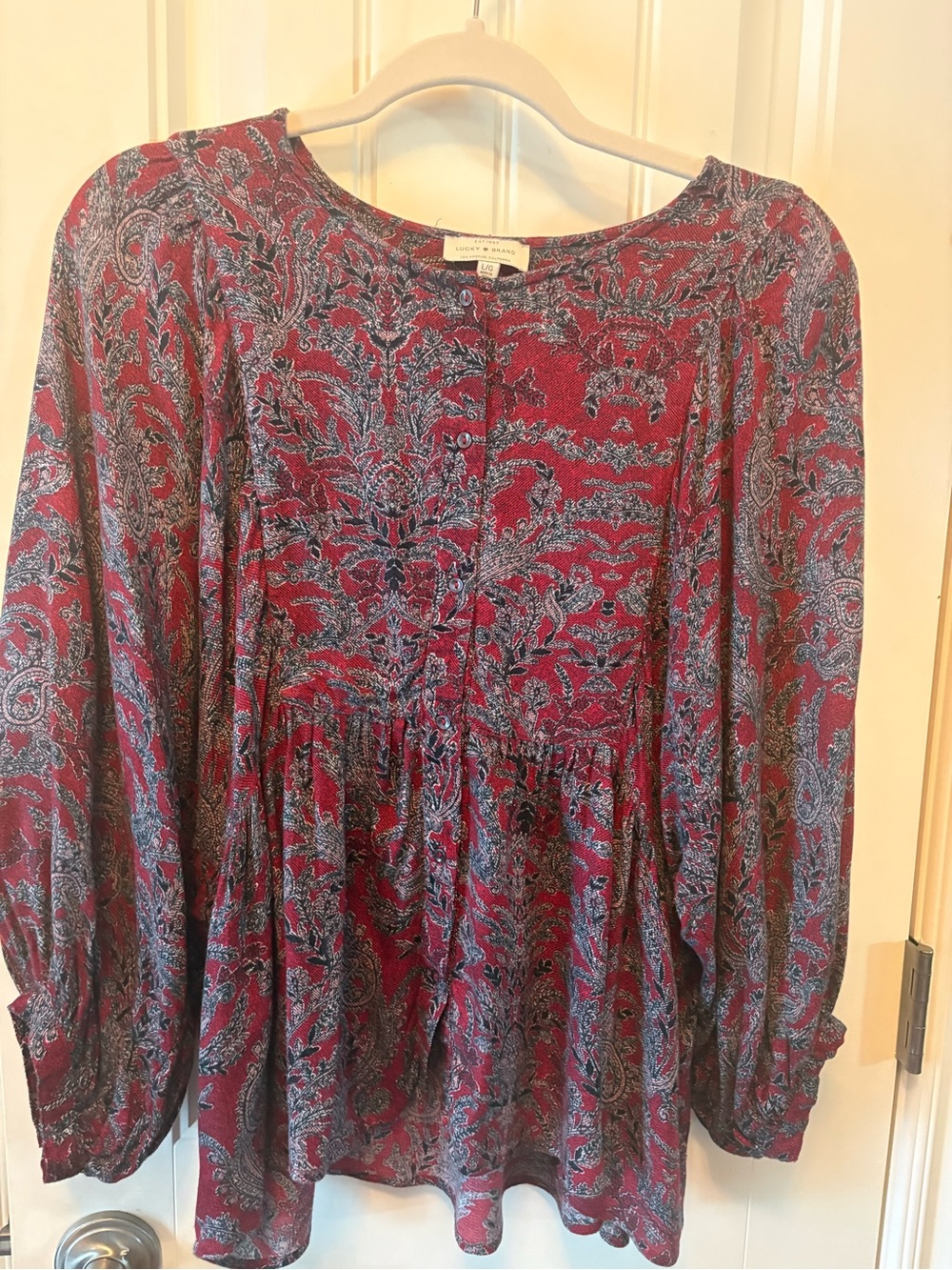 Lucky Brand Red Paisley Button-Front Tunic
